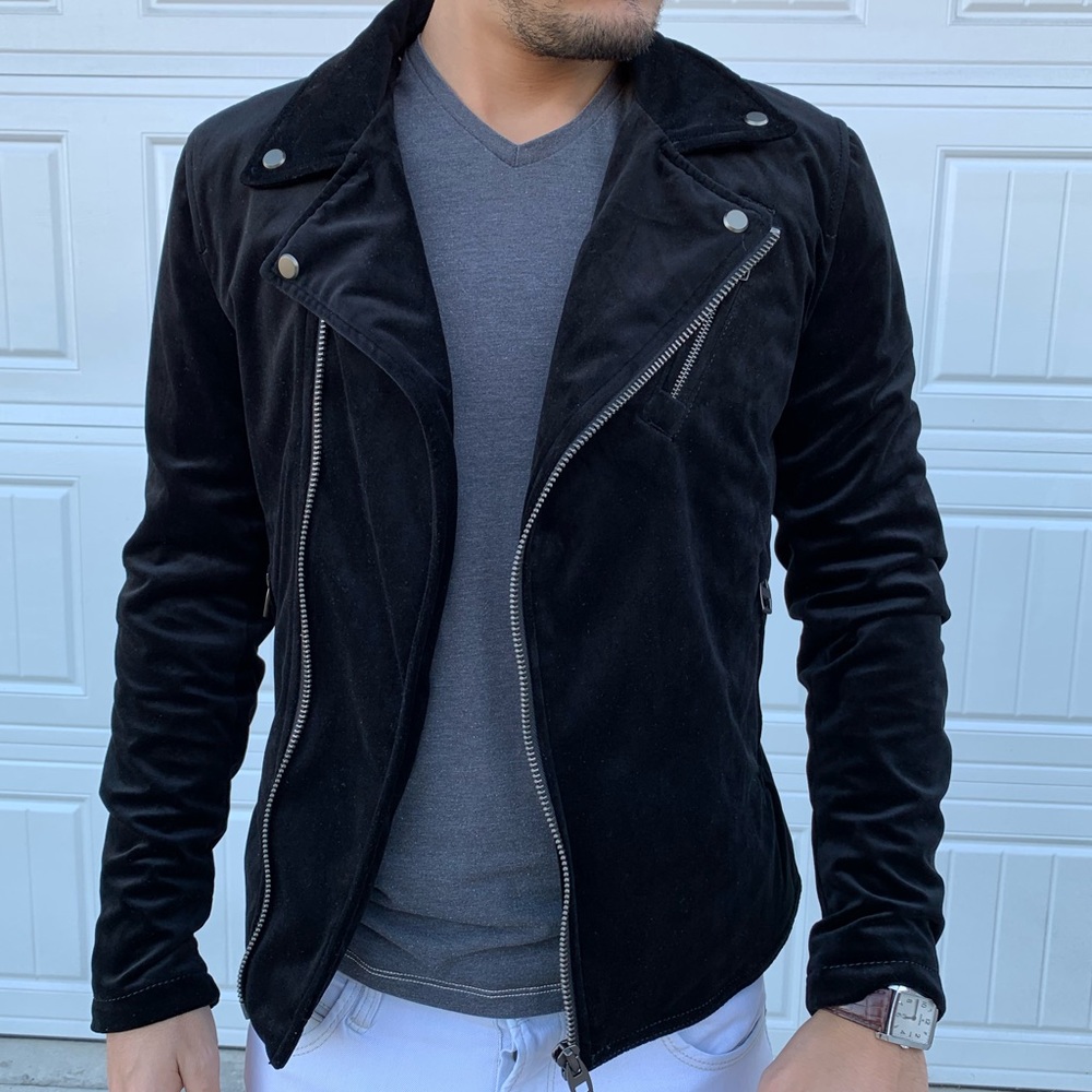 Zara Men Black Velour Moto Jacket